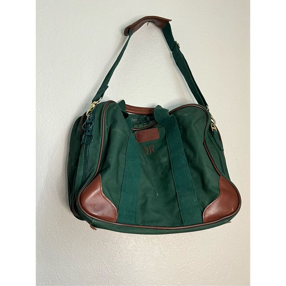 Vintage LANDS END Direct Merchant Green Canvas Leather CARRYON Travel Bag
